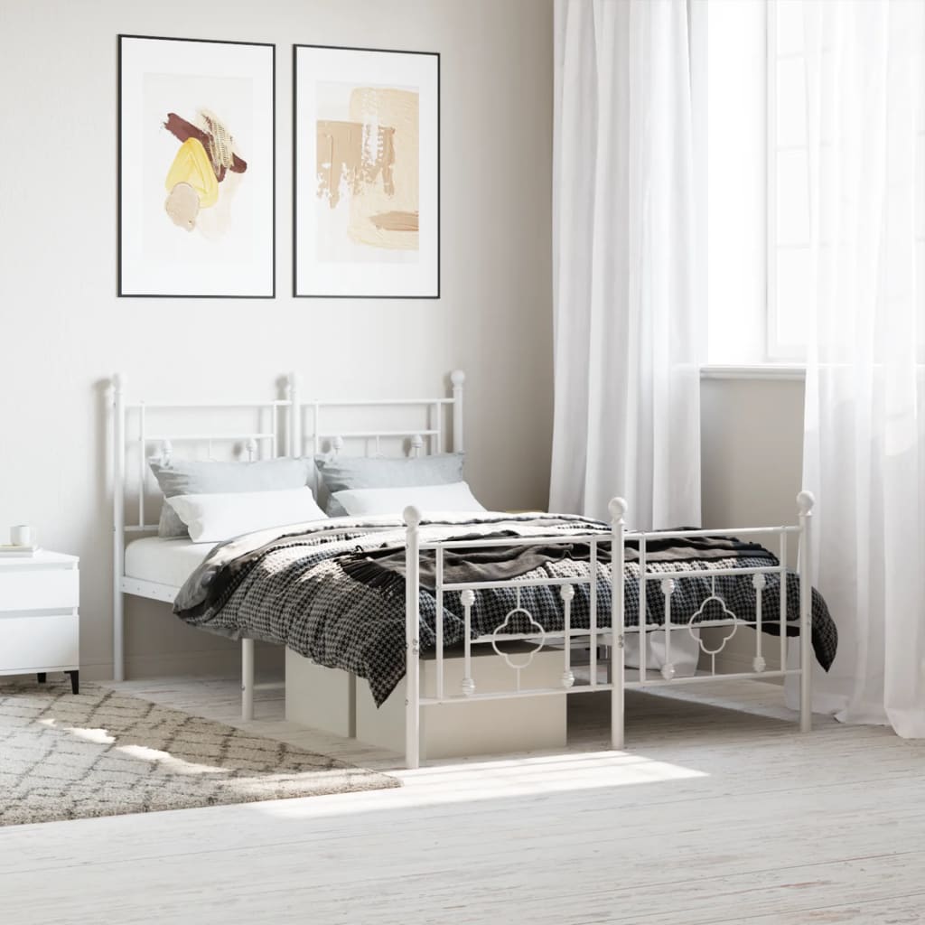 White Metal Bed Frame with Footboard 120x200cm – No Mattress Included