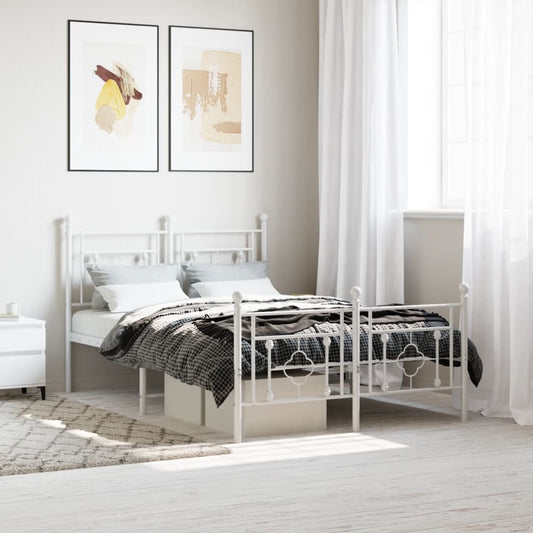 White Metal Bed Frame with Footboard 120x200cm – No Mattress Included