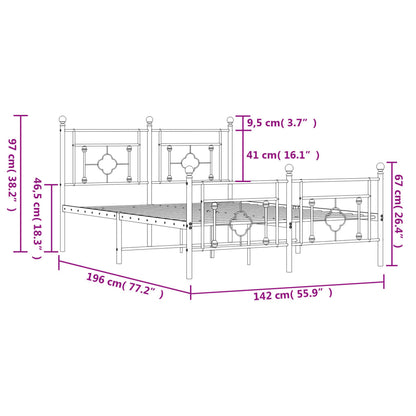 Metal Bed Frame without Mattress with Footboard White 135x190cm