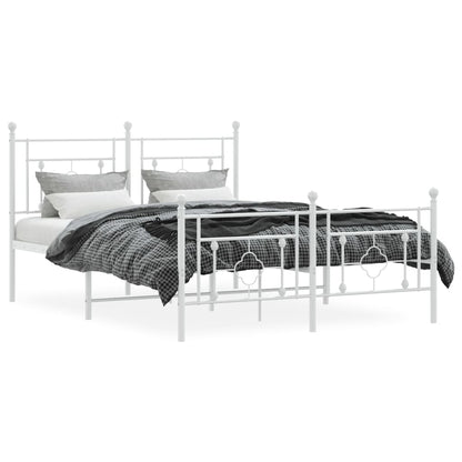 White Metal Bed Frame with Footboard, 140x190cm, No Mattress Included
