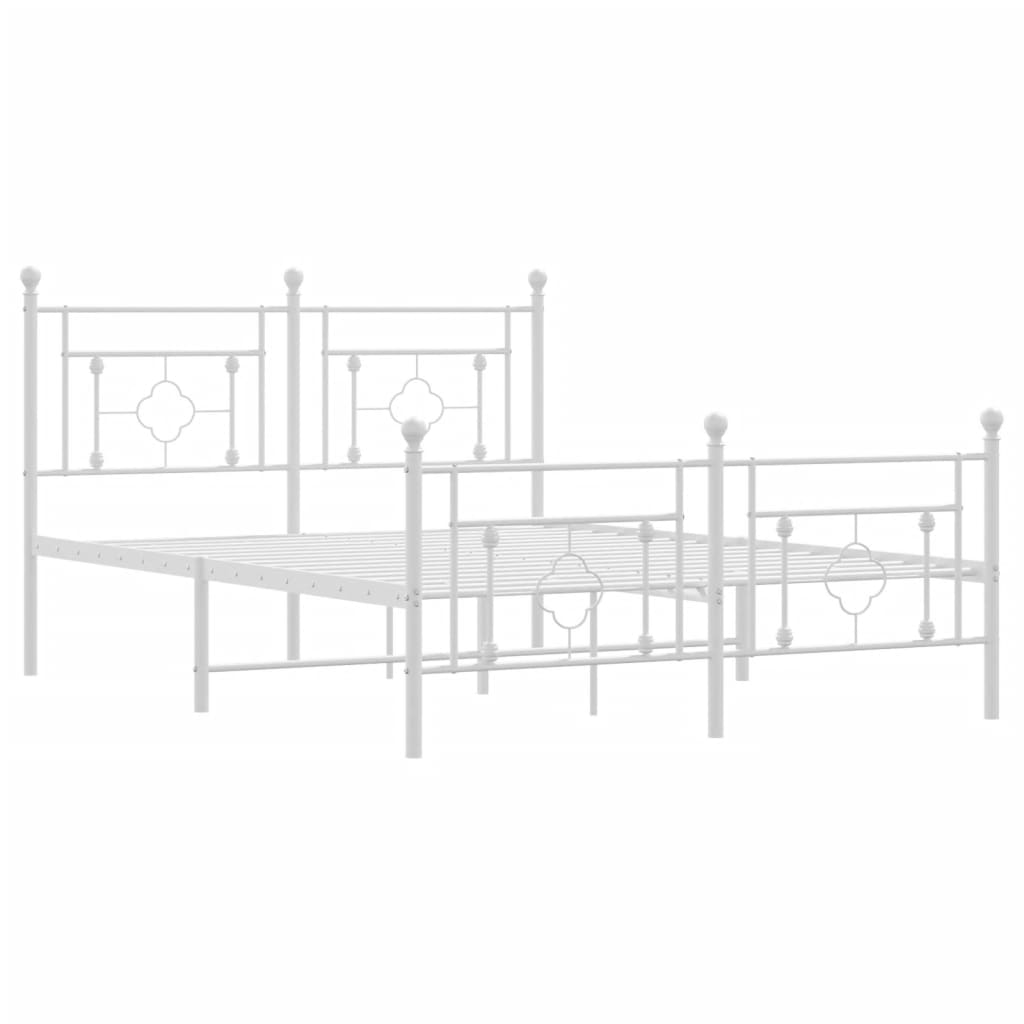 White Metal Bed Frame with Footboard, 140x190cm, No Mattress Included