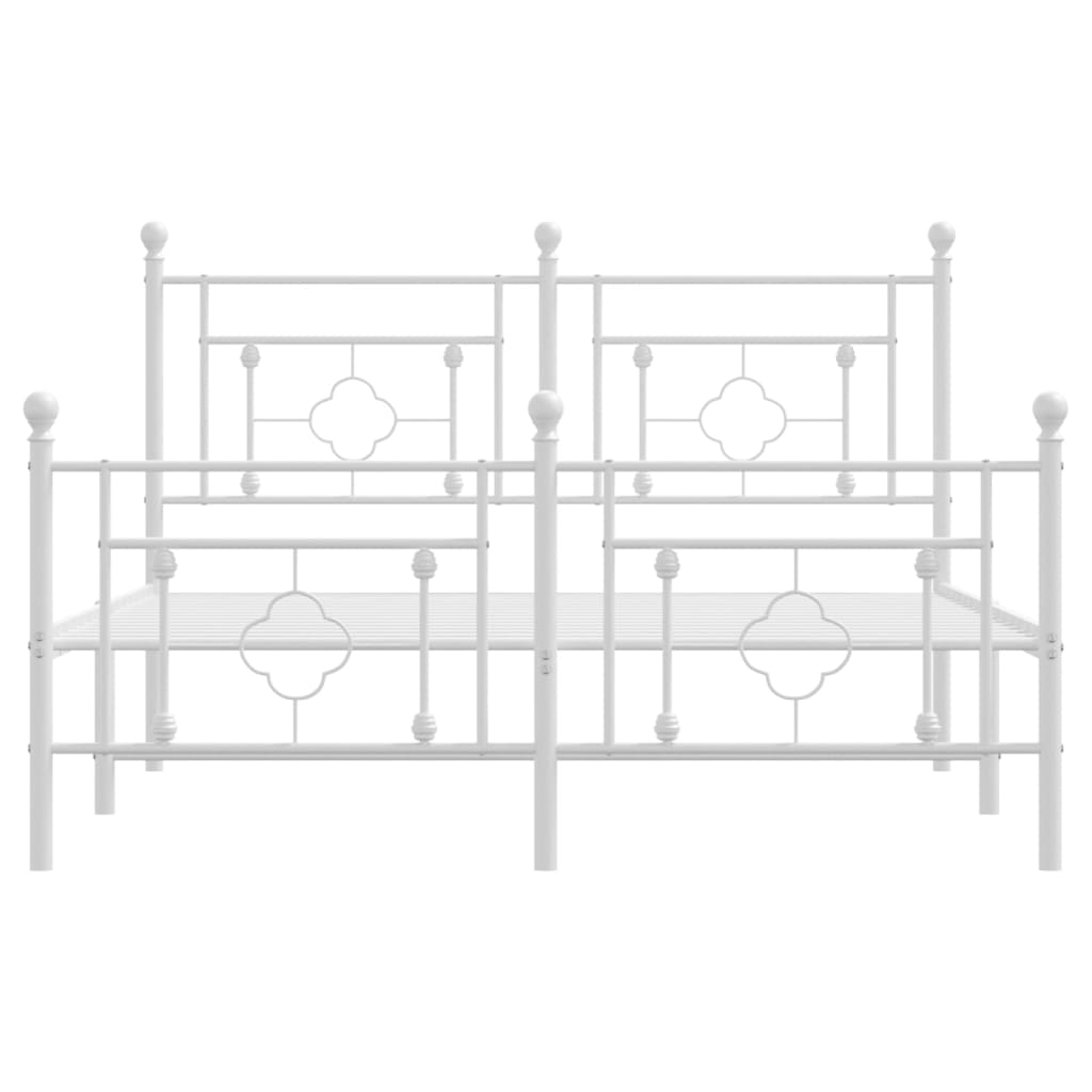 White Metal Bed Frame with Footboard, 140x190cm, No Mattress Included
