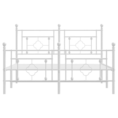 White Metal Bed Frame with Footboard, 140x190cm, No Mattress Included