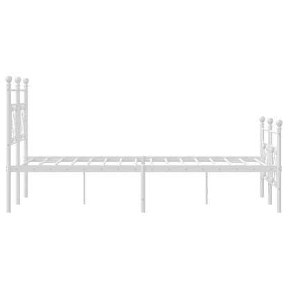White Metal Bed Frame with Footboard, 140x190cm, No Mattress Included