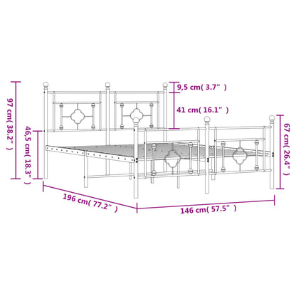 White Metal Bed Frame with Footboard, 140x190cm, No Mattress Included