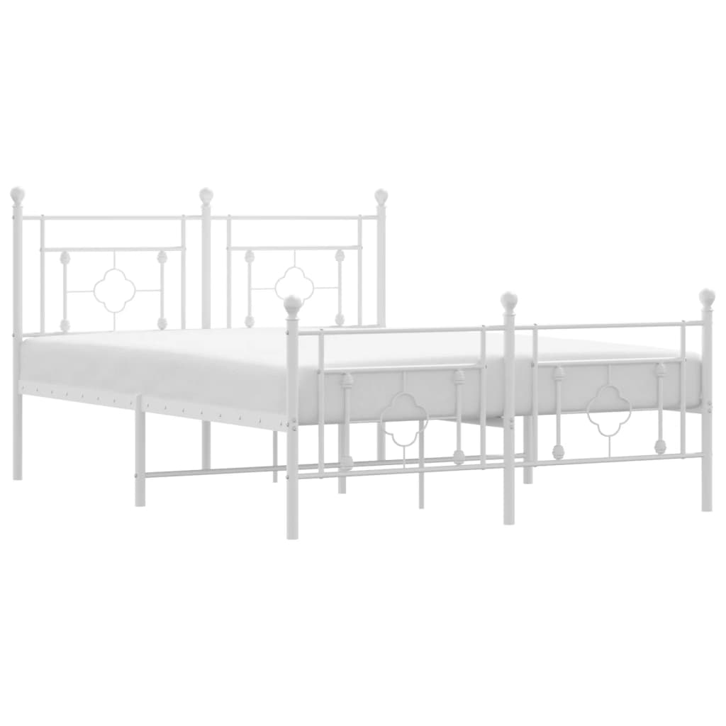 White Metal Bed Frame with Footboard 140x200cm - No Mattress