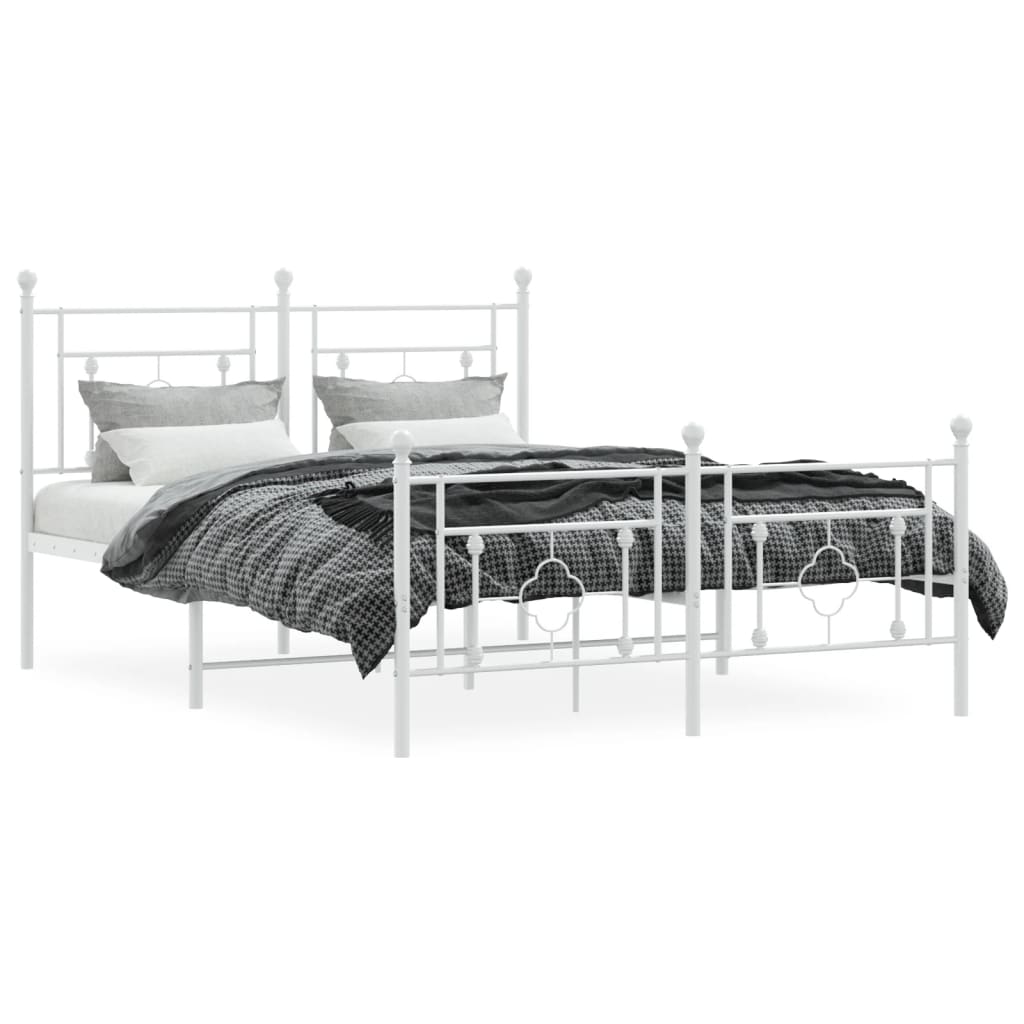 White Metal Bed Frame with Footboard 140x200cm - No Mattress