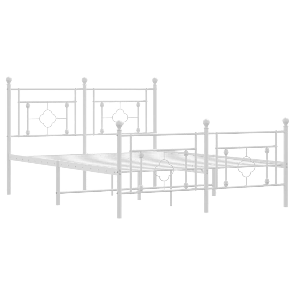 White Metal Bed Frame with Footboard 140x200cm - No Mattress