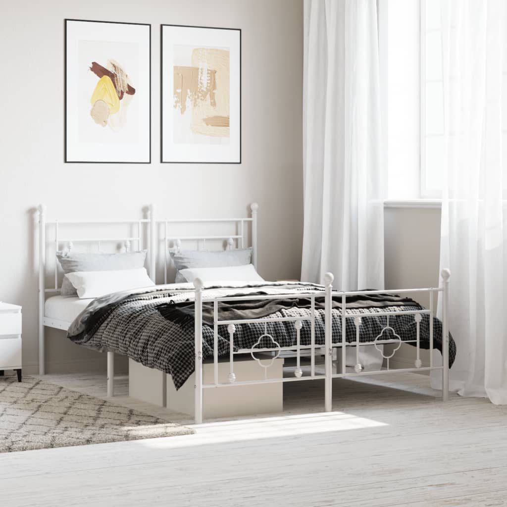 White Metal Bed Frame with Footboard 140x200cm - No Mattress