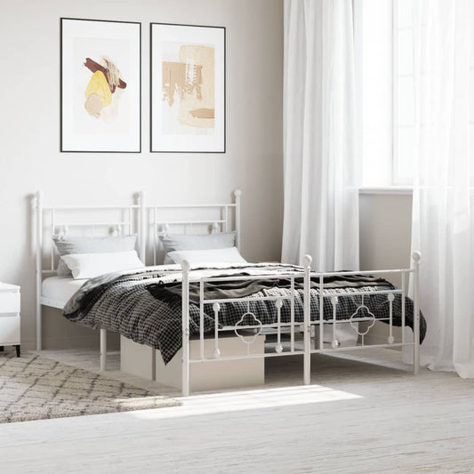 White Metal Bed Frame with Footboard 140x200cm - No Mattress