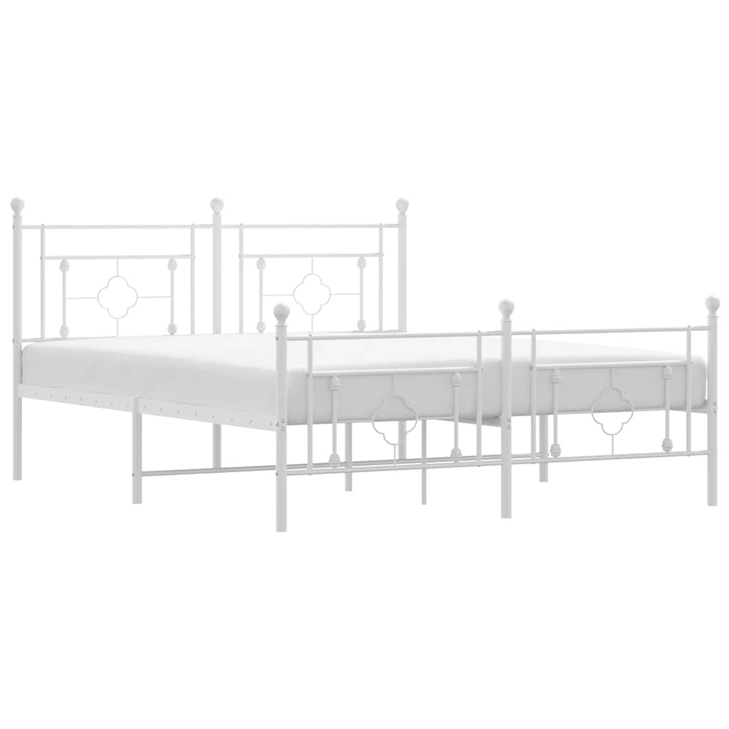 White Metal Bed Frame with Footboard - 150x200cm Sturdy Design