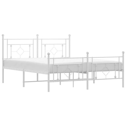 White Metal Bed Frame with Footboard - 150x200cm Sturdy Design
