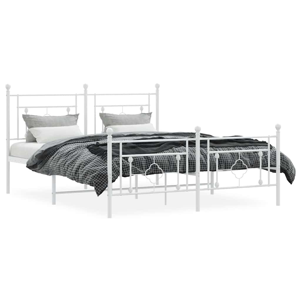 White Metal Bed Frame with Footboard - 150x200cm Sturdy Design