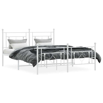 White Metal Bed Frame with Footboard - 150x200cm Sturdy Design