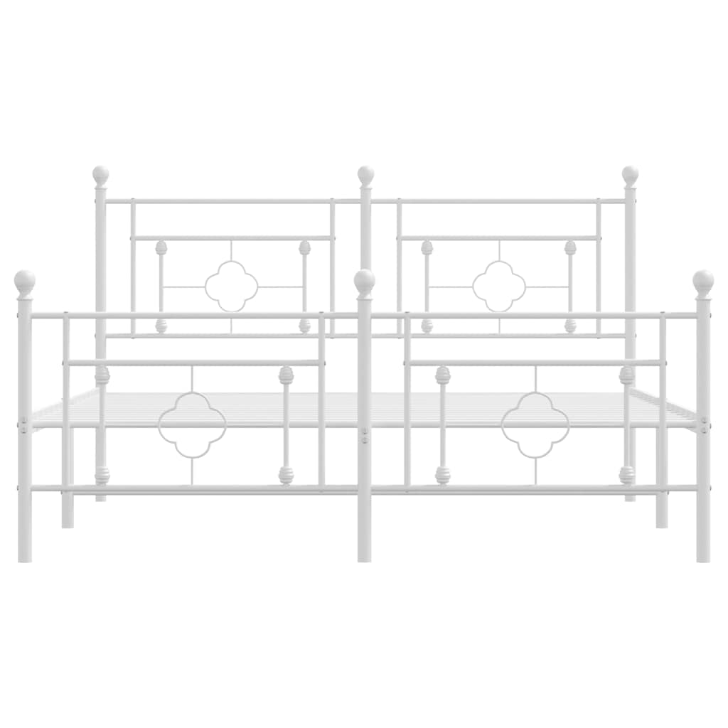 White Metal Bed Frame with Footboard - 150x200cm Sturdy Design