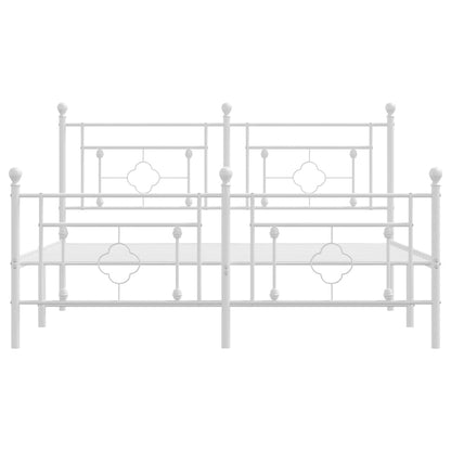 White Metal Bed Frame with Footboard - 150x200cm Sturdy Design
