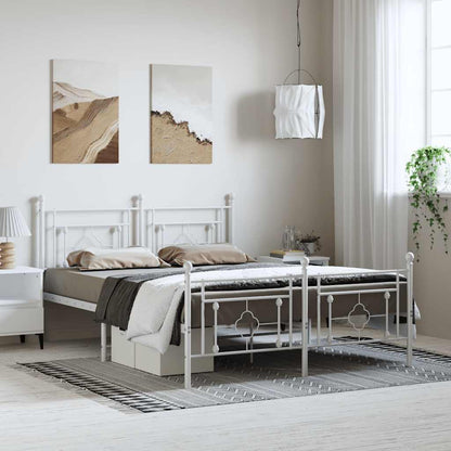 White Metal Bed Frame with Footboard - 150x200cm Sturdy Design