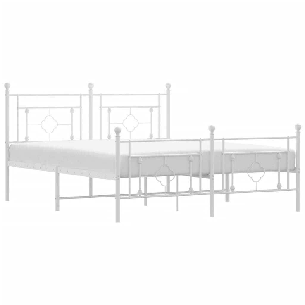 Modern White Metal Bed Frame with Footboard, 160x200cm