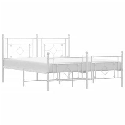 Modern White Metal Bed Frame with Footboard, 160x200cm