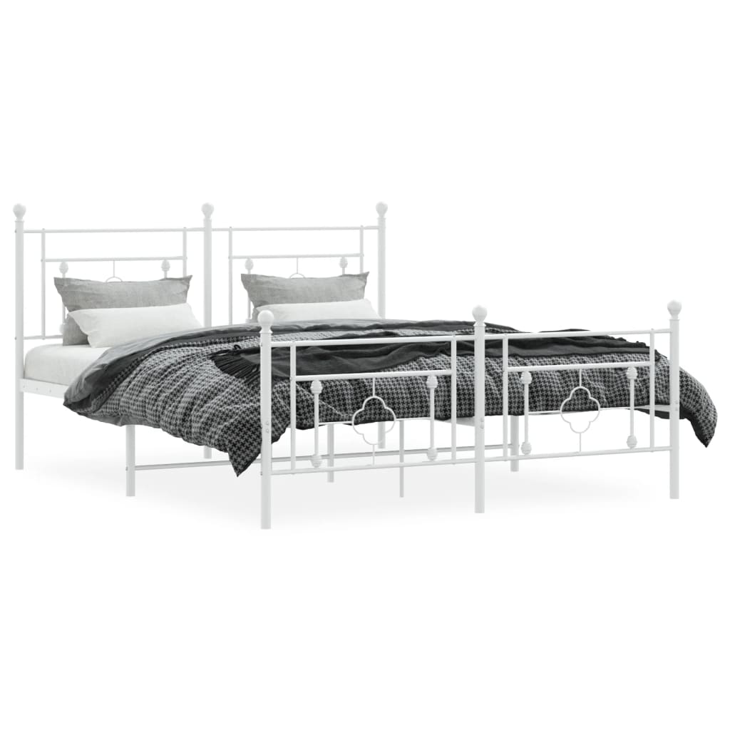 Modern White Metal Bed Frame with Footboard, 160x200cm