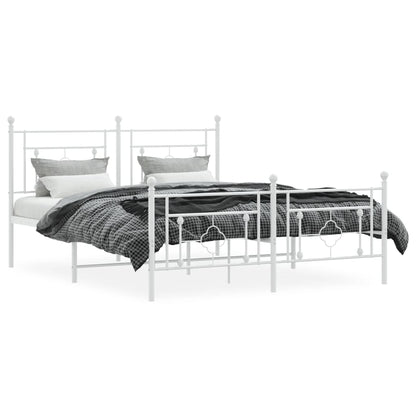 Modern White Metal Bed Frame with Footboard, 160x200cm