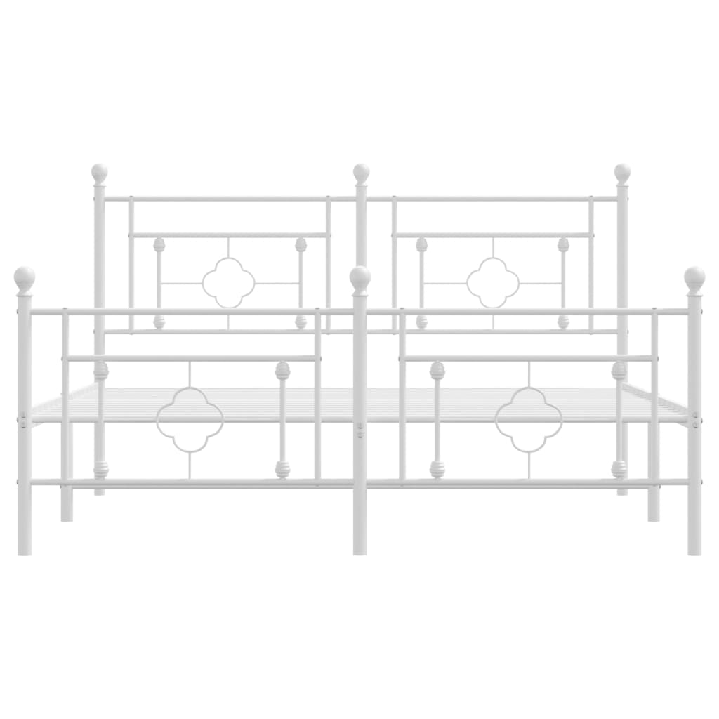 Modern White Metal Bed Frame with Footboard, 160x200cm