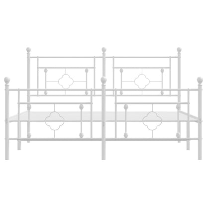 Modern White Metal Bed Frame with Footboard, 160x200cm