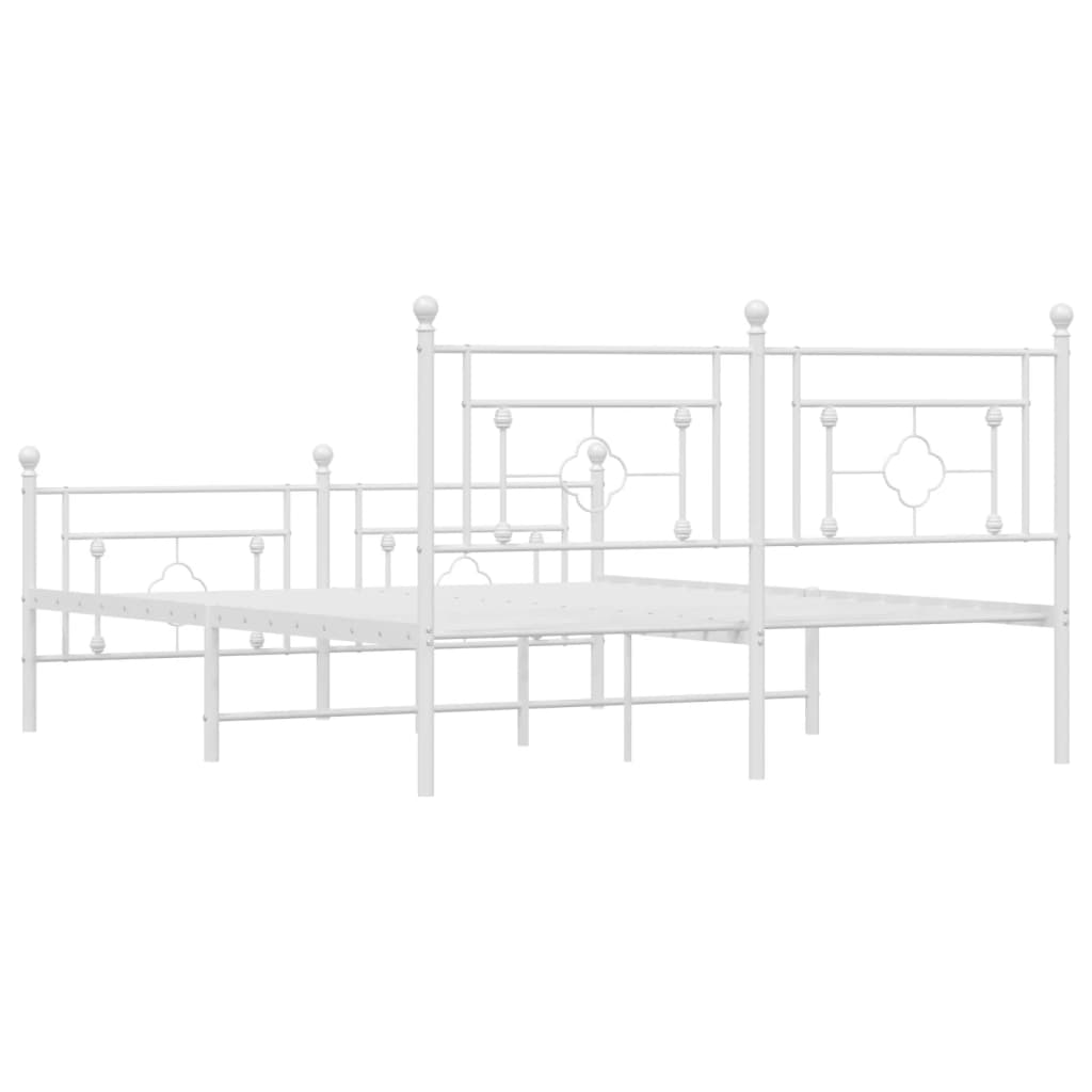 Modern White Metal Bed Frame with Footboard, 160x200cm