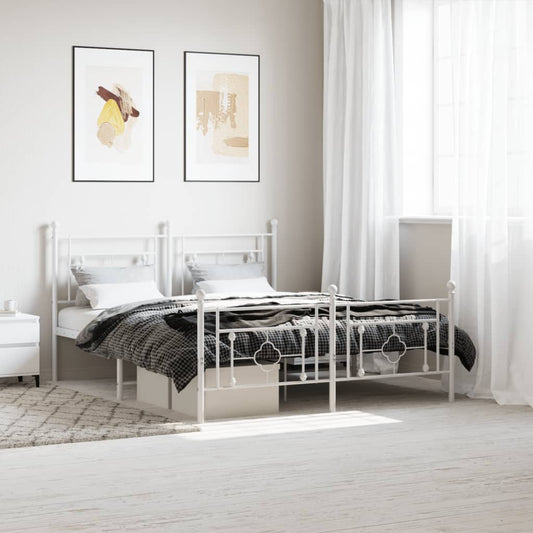 Modern White Metal Bed Frame with Footboard, 160x200cm