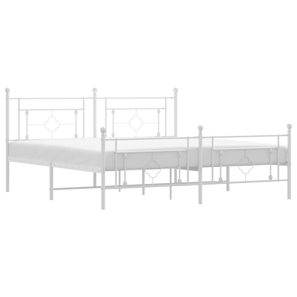 White Metal Bed Frame with Footboard - 180x200cm, Without Mattress