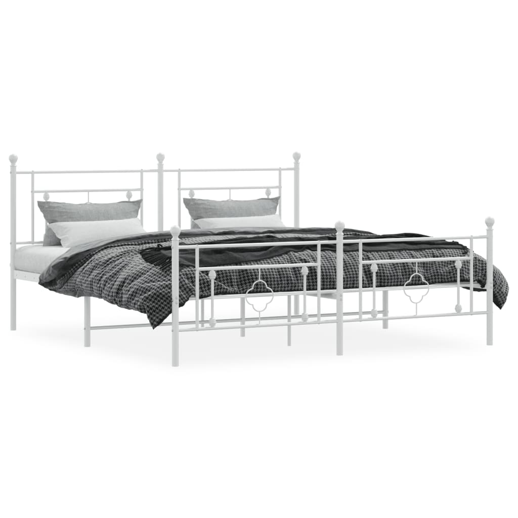 White Metal Bed Frame with Footboard - 180x200cm, Without Mattress