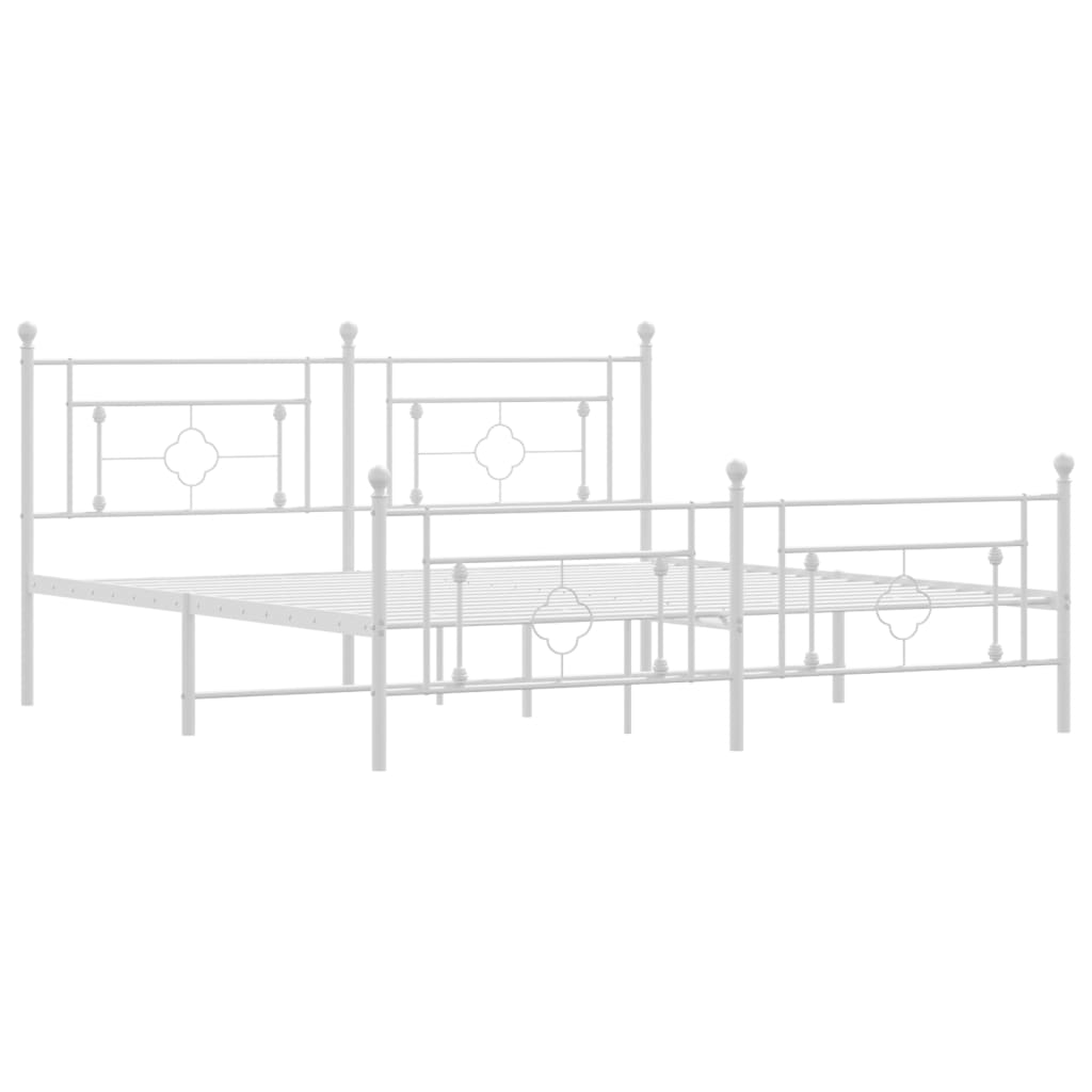 White Metal Bed Frame with Footboard - 180x200cm, Without Mattress