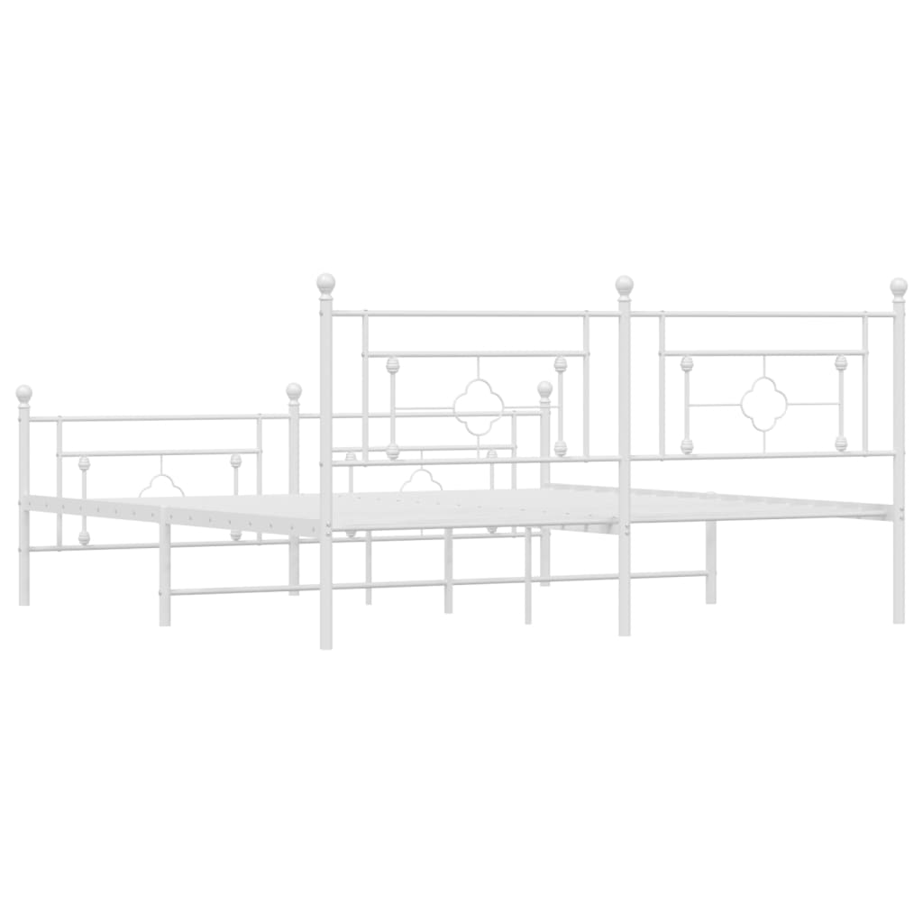 White Metal Bed Frame with Footboard - 180x200cm, Without Mattress