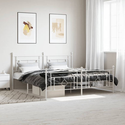 White Metal Bed Frame with Footboard - 180x200cm, Without Mattress