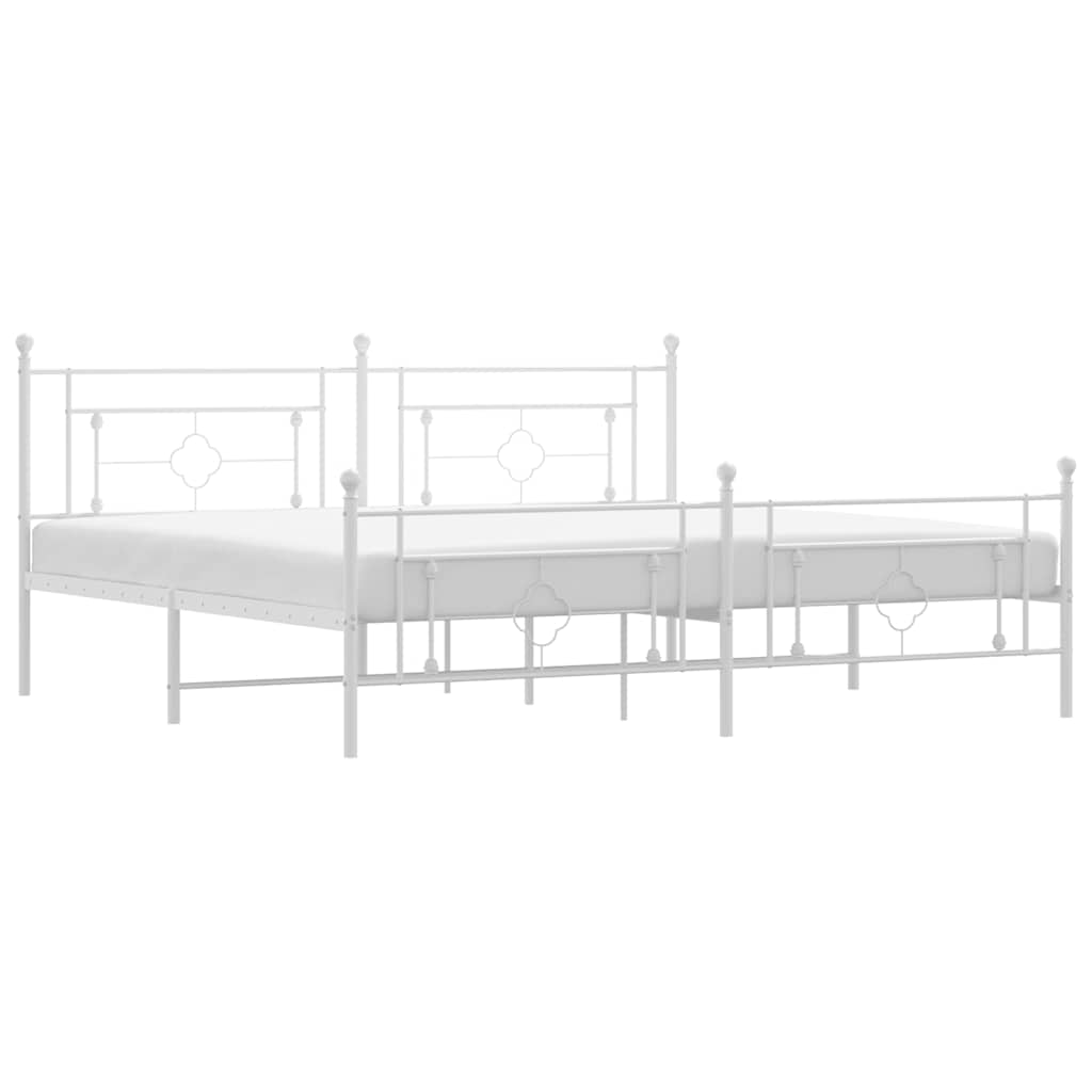 White Metal Bed Frame with Footboard 193x203cm - No Mattress Included