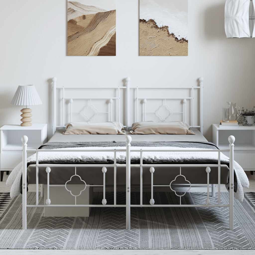 White Metal Bed Frame with Footboard 193x203cm - No Mattress Included
