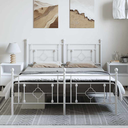 White Metal Bed Frame with Footboard 193x203cm - No Mattress Included