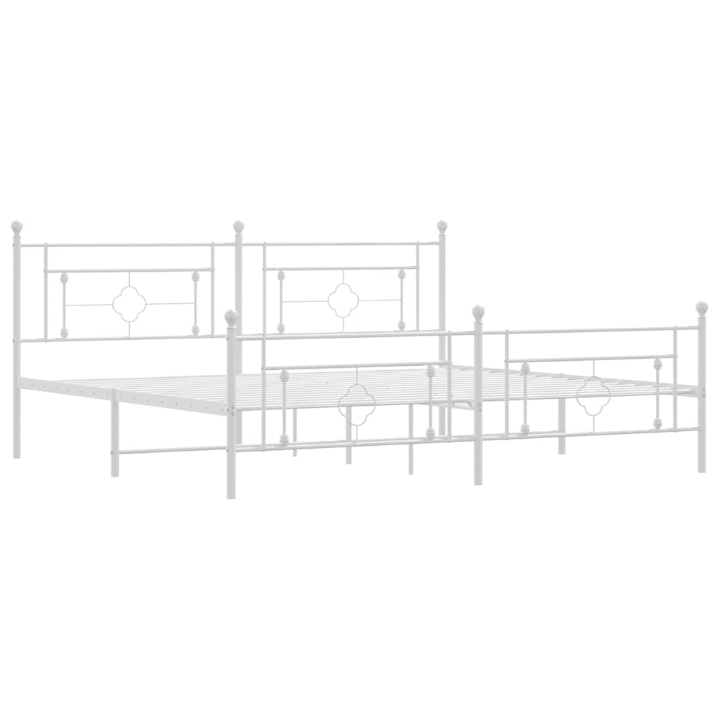 White Metal Bed Frame with Footboard 193x203cm - No Mattress Included