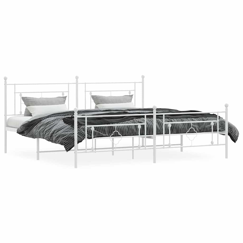 White Metal Bed Frame with Footboard 193x203cm - No Mattress Included
