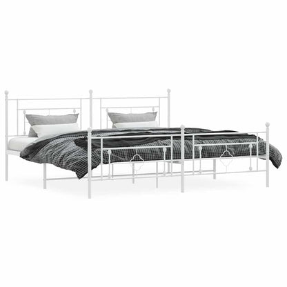 White Metal Bed Frame with Footboard 193x203cm - No Mattress Included