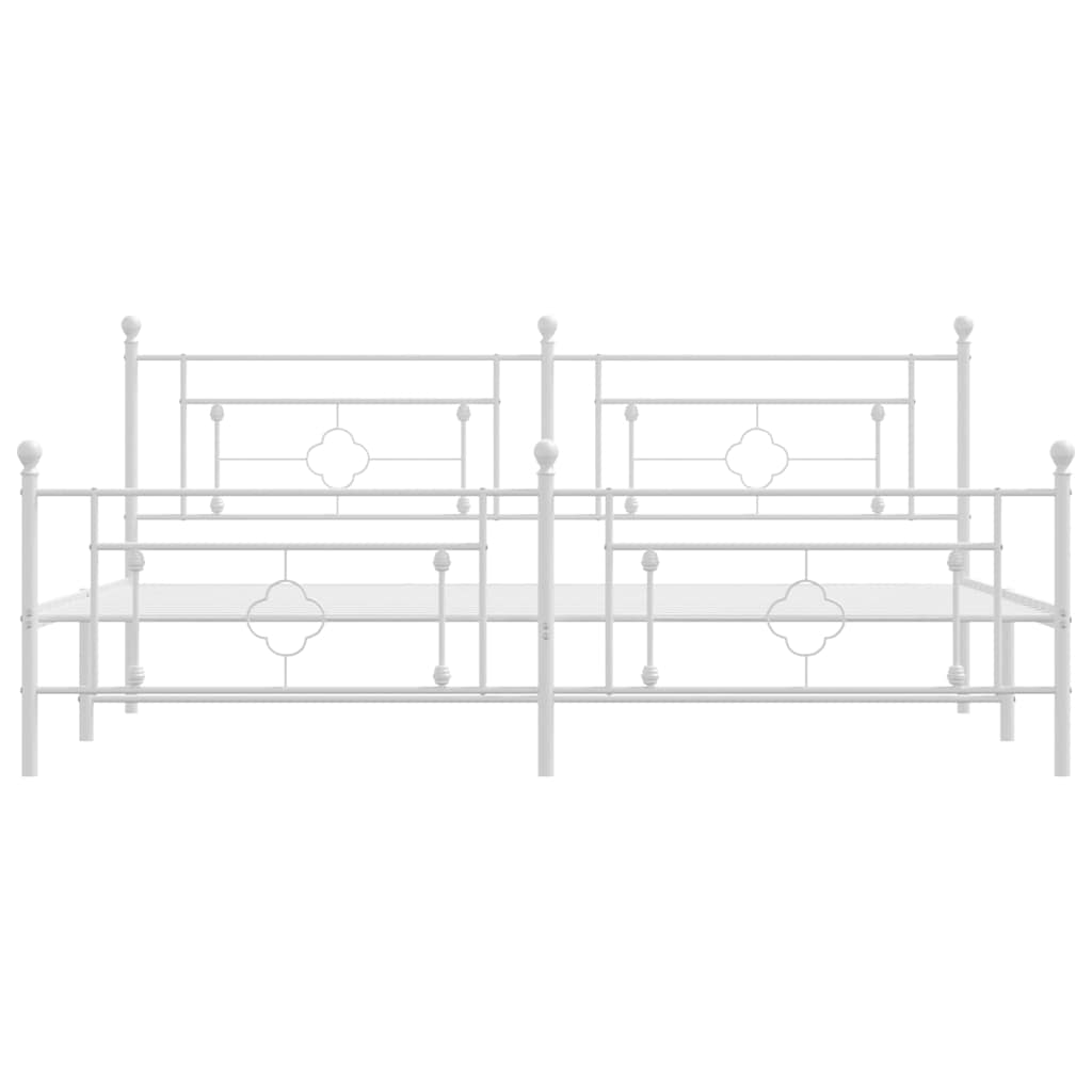 White Metal Bed Frame with Footboard 193x203cm - No Mattress Included