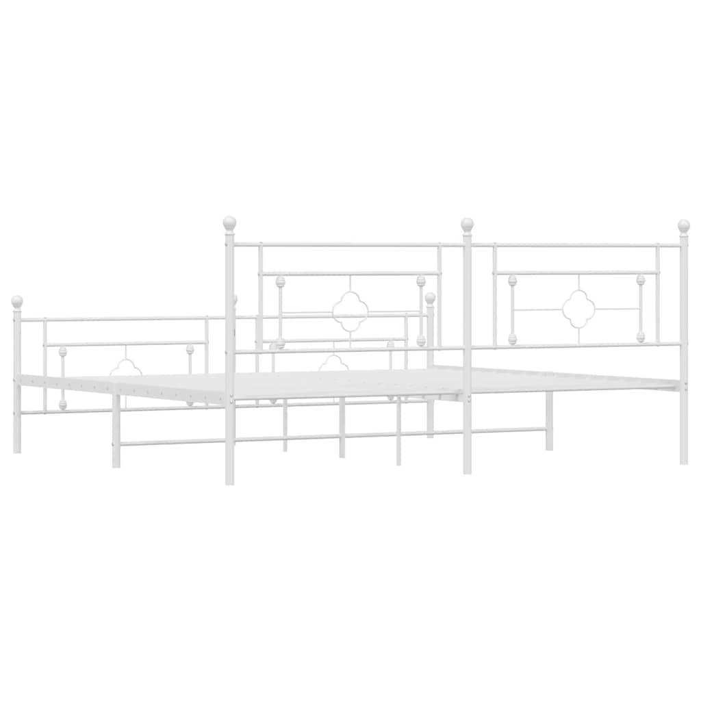 White Metal Bed Frame with Footboard 193x203cm - No Mattress Included