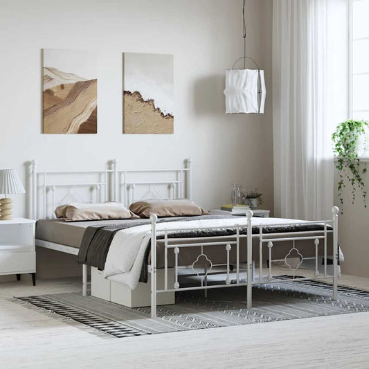 White Metal Bed Frame with Footboard 193x203cm - No Mattress Included