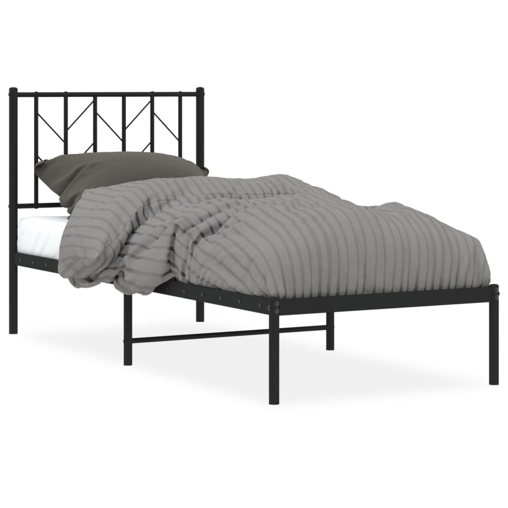 Sleek Black Metal Bed Frame with Headboard, 75x190cm
