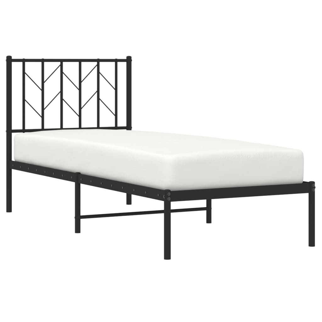 Sleek Black Metal Bed Frame with Headboard, 75x190cm