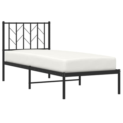 Sleek Black Metal Bed Frame with Headboard, 75x190cm