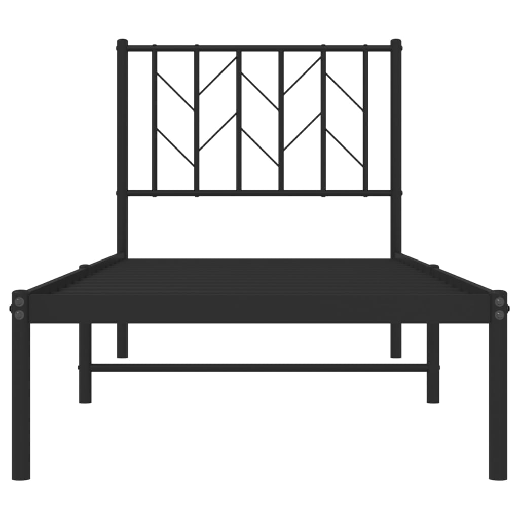 Sleek Black Metal Bed Frame with Headboard, 75x190cm