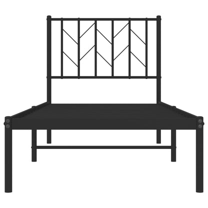 Sleek Black Metal Bed Frame with Headboard, 75x190cm
