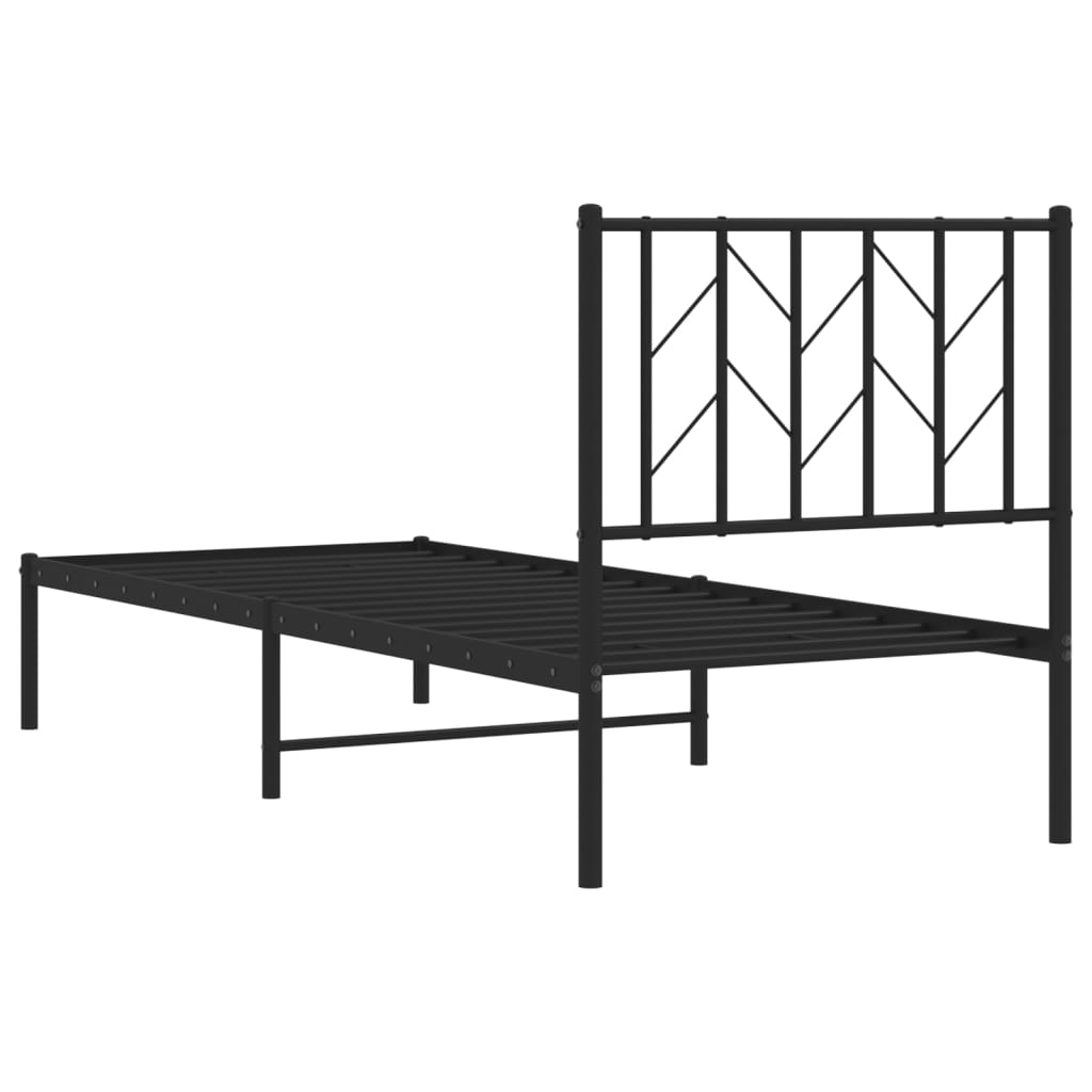 Sleek Black Metal Bed Frame with Headboard, 75x190cm