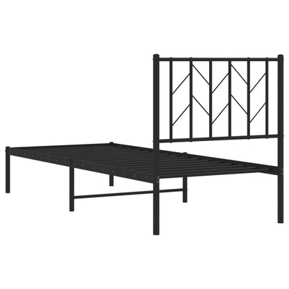 Sleek Black Metal Bed Frame with Headboard, 75x190cm